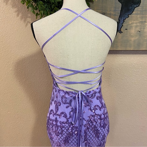 NWOT Lulus Limitless Glamour Lavender Sequin Lace-Up Maxi Dress - Picture 4 of 10